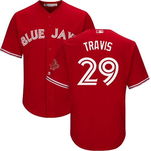 Blue Jays #29 Devon Travis Red Cool Base Canada Day Stitched Youth MLB Jersey